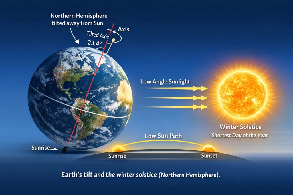 earth tilt winter solstice diagram labeled